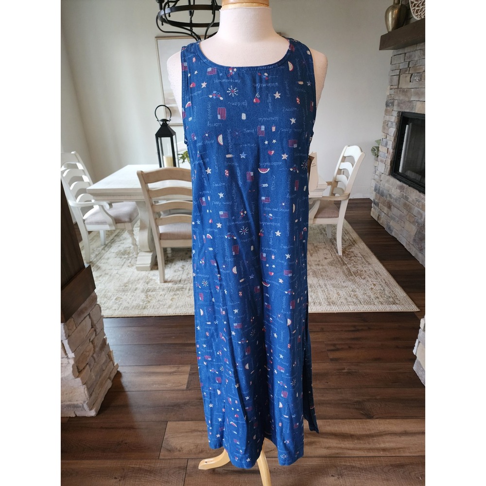 NWT Deadstock Koret Picnic Day Patriotic Jumper Maxi Dress Denim Teacher M